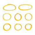 Vector hand drawn by a yellow highlighter circles isolated on white background, elements set. Royalty Free Stock Photo