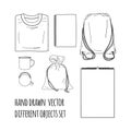 Vector hand drown object set.