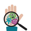 Vector hand with germs and bacteria Royalty Free Stock Photo