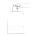 Vector Hand holding brown craft shopping paper bag. Mock up. Pay online by internet, concept. Safe delivery courier Royalty Free Stock Photo