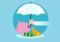 Vector of a hand holding umbrella to protect money