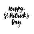 vector hand lettering saint patrick's day greetings card with clover shapes and branches