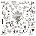 Vector hand-lettered, hand drawn ampersands and