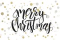 Vector hand lettering christmas greetings text -merry christmas - with ellipses in gold color Royalty Free Stock Photo