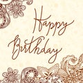 Vector hand lettering. Happy birthday greeting card with calligraphy. Design black and white overlay Royalty Free Stock Photo