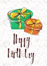 Vector hand lettering. Happy birthday greeting card with calligraphy. Design black and white overlay Royalty Free Stock Photo