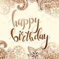 Vector hand lettering. Happy birthday greeting card with calligraphy. Design black and white overlay Royalty Free Stock Photo