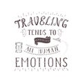 Vector hand lettering quote of travel and air plane.