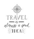 Vector hand lettering quote of travel and compass. Motivation phrases.