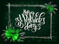 Vector hand lettering saint patricks day greetings card with frame, clover bouquet and doodle branches