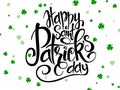 Vector hand lettering saint patricks day greetings text with clover shapes