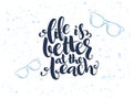 Vector hand lettering summer text about sea with doodle sun glasses and bubbles