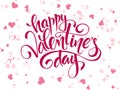 Vector hand lettering valentines day greetings text with heart shapes