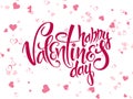 Vector hand lettering valentines day greetings text with heart shapes