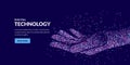 Vector hand made from dots. Abstract digital particle arm with network structure. AI technology and big data concept Royalty Free Stock Photo