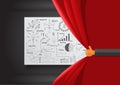 Vector hand opening red curtain with drawing business success