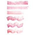 Vector hand painted red and pink grunge straight and wavy brush set Royalty Free Stock Photo