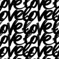 Vector hand-painted seamless pattern with ink Love lettering. Abstract background.