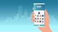 Vector of a hand with a smart phone using social networking application