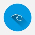 Vector hand swipe icon on blue background. Flat image with long shadow