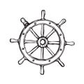 Vector handdrawn black ship wheel. Royalty Free Stock Photo