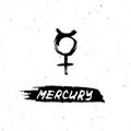 Vector handdrawn brush ink illustation of Mercury sign