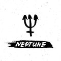 Vector handdrawn brush ink illustation of Neptune sign