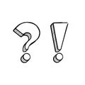 Vector handdrawn question and exclamation marks isolated on white. Royalty Free Stock Photo