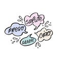 Vector handdrawn speech bubble colorful set with italian handwritten words.