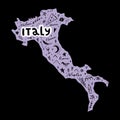 Vector handdrawn stylized map of Italy. Travel doodle illustration with landmarks and animals Royalty Free Stock Photo