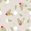 Vector Handful Of Christmas Scents Crandberry Needles seamless pattern background.