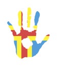 Blue, yellow, red color of the flag. vector handprint in the form of the flag of Aland Island