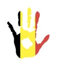 Vector handprint in the form of the flag of Belgium. red, yellow, black color of the flag