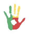 Green, yellow, red color of the flag. vector handprint in the form of the flag of Benin