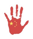 Vector handprint in the form of the flag of China. red flag with a star