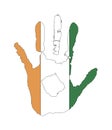 Vector handprint in the form of the flag of Cote d `ivoire. orange, white, green color of the flag