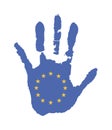 Vector handprint in the form of the flag of Europe. blue color of the flag