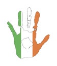 Vector handprint in the form of the flag of Ireland. orange, white and green color of the flag