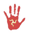 Vector handprint in the form of the flag of Isle Of Man. red color of the flag Royalty Free Stock Photo