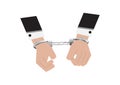 A vector of hands of businessman in back suit arrested Control by putting silver handcuffs isolated on white background, Lock the