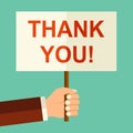 Vector hands holding banner with `thank you` text. Thank you concept. Isolated businessman hands with promotion mock up  illustrat Royalty Free Stock Photo