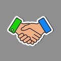 Vector handshake sticker, badge, cooperation symbol