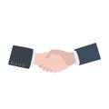 The vector handshake of two people in suits on a white background is isolated.