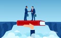 Vector of handshaking business men overcoming disagreements bridging the gap having a deal