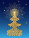 Vector handwork card with New Year and Christmas tree with and stars