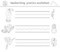 Vector handwriting practice worksheet. Printable black and white activity for pre-school children. Educational game for writing