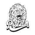Vector handwritten lettering. Hand drawn illustration of lion. Royalty Free Stock Photo