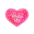 Vector handwritten lettering Happy Valentines Day. Calligraphy text Valentine`s Day in pink heart watercolor effect Royalty Free Stock Photo