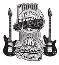 Vector handwritten lettering made in 90`s style with guitars.