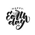 Vector handwritten modern brush lettering of happy earth day on white background